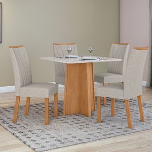 Conjunto de Mesa Celebrare/Apogeu 4 Cadeiras Lopas Amêndoa Clean/Off White 90x90cm