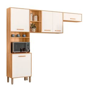 Cozinha Compacta 5 Portas Maria Flor Nicioli Freijó/Off White
