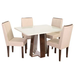 Conjunto de Mesa de Jantar com 4 Cadeiras Lais 1,15 x 0,90 m Freijó e Off White - Móveis São Carlos