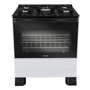 Fogão Mueller 5 Bocas Branco Bivolt Mesa De Vidro e Tripla Chama MFV5BF