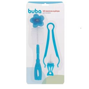 Kit Escova E Pinça Para Mamadeira Azul Buba 6585