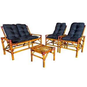 Kit Sofá + 2 Poltronas + Mesa Bambu Varanda Assento Estofado
