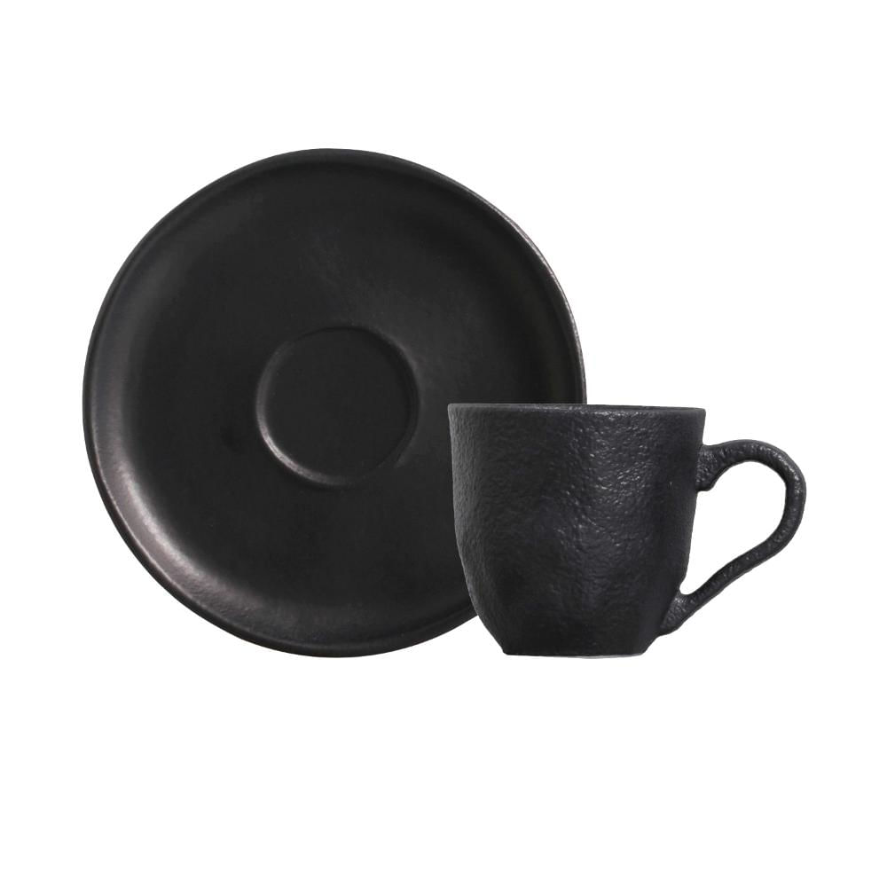 Conjunto com 6 Xícaras de Café com Pires Bio Preto Matte 120ml