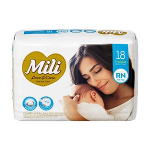 Fralda Descartável MILI Love & Care RN   18 fraldas Premium