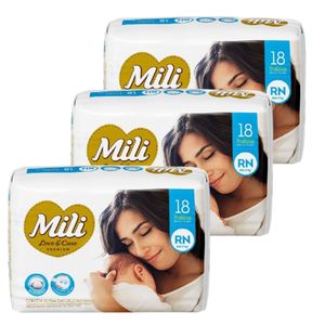 Fralda Descartável MILI Love & Care RN   3 pacotes c/ 18 fraldas (Total: 54 fraldas)  Premium