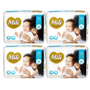 Fralda Descartável Mili  Love & Care   Tamanho M   4 Pacotes com 26  ( Total: 104 Fraldas)