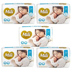 Fralda Descartável Mili - Love & Care - Linha Premiun - Tam P  5 Pacotes c/28 (total 140 fraldas)