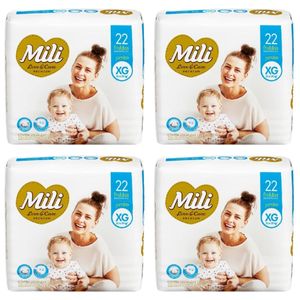 Fralda Descartável  Mili Love&Care  Premiun  Tam XG   4 Pacotes com 22 fraldas    Total 88 fraldas
