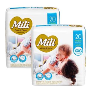 Fralda Descartável Mili  Love & Care   Tam: XXG    2 Pacotes com 20 fraldas     Total 40 fraldas