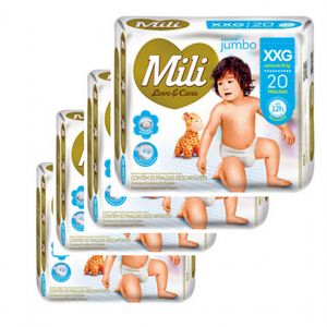 Fralda Descartável Mili  Love & Care   Tam: XXG   4 Pacotes com 20 fraldas     Total 80 fraldas
