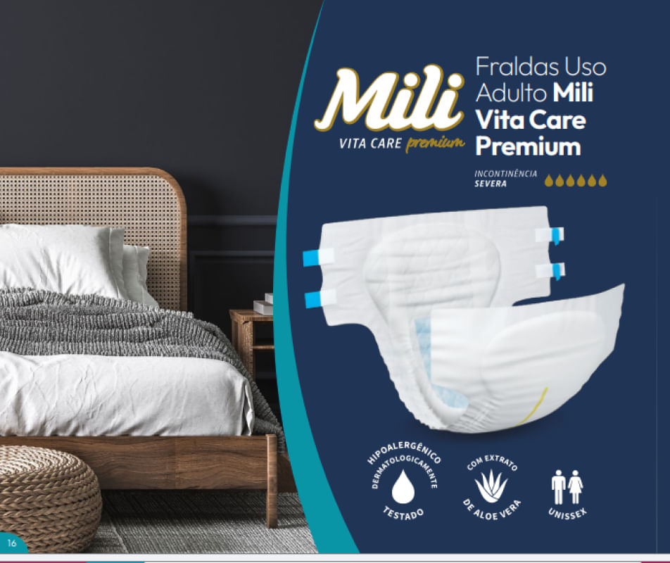 Encontraproduto.com.br - Fralda Geriátrica Adulto Mili Vita  Tam M   4 Pacotes com 9 fraldas   Total  36 fraldas com Super Gel