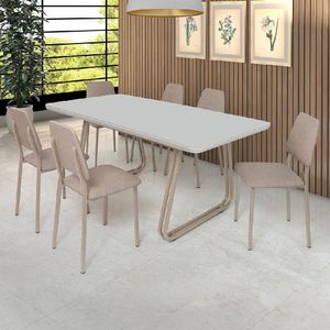 Conjunto Mesa Ciplafe Gabi 6 Cadeiras Champanhe/Bege