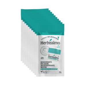 Kit c/ 10 Sachê Refil Desodorante Creme Antitranspirante Neutro Herbissimo 45G - 10 unidades