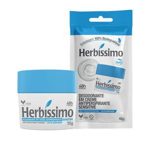 Kit Desodorante Creme Antitranspirante Sensitive Herbíssimo 55G + Sachê Refil Sensitive 45G