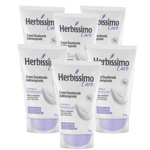 Kit Creme Desodorante Antitranspirante Herbíssimo Care Linhaca e Coenzima Q10 Bisnaga 55g - 6 unidades