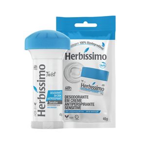Kit Desodorante Twist Antitranspirante Sensitive Herbíssimo 45G + Sachê Refil Sensitive 45G