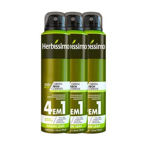 Kit Desodorante Aerosol Antitranspirante Herbissimo Green Leaf 150Ml com 3 Unidades