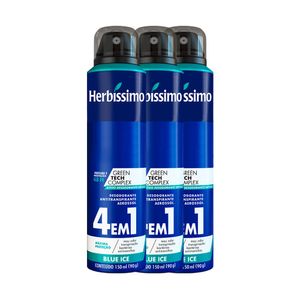 Kit Desodorante Aerosol Antitranspirante Herbissimo Blue Ice 150Ml com 3 Unidades