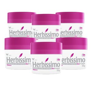 Kit Desodorante Herbíssimo Creme Antitranspirante Bioprotect Hibisco 55G com 6 unidades