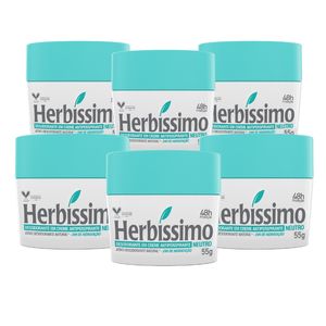 Kit Desodorante Creme Antitranspirante Neutro Herbissimo 55G com 6 unidades