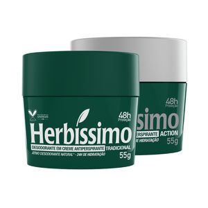 Kit Desodorante Creme Antitranspirante Tradicional e Action Herbissimo 55G - 2 unidades