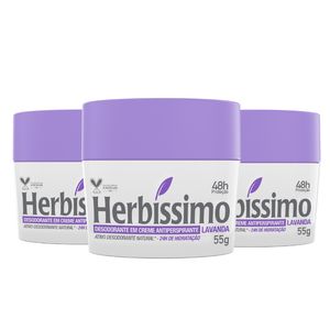 Kit Desodorante Creme Antitranspirante Lavanda Herbissimo 55G - 3 unidades