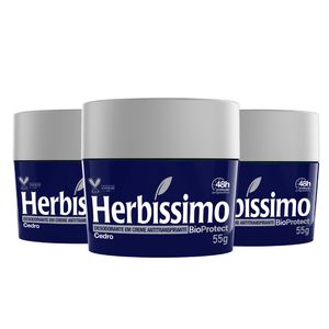 Kit Desodorante Creme Antitranspirante Bioprotect Cedro Herbíssimo  55G - 3 unidades