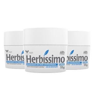 Kit Desodorante Creme Antitranspirante Talco Herbissimo 55G - 3 unidades