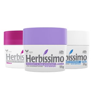 Kit Desodorante Creme Antitranspirante Lavanda, Talco e Hibisco Herbíssimo 55G - 3 unidades