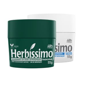 Kit Desodorante Creme Antitranspirante Herbissimo 55G Tradicional e Talco - 2 unidades