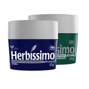 Kit Desodorante Creme Antitranspirante Herbissimo 55G Cedro e Action - 2 unidades