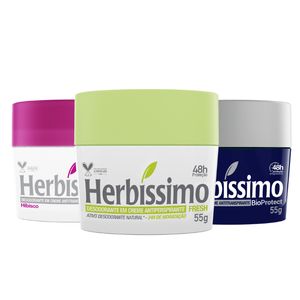 Kit Desodorante Creme Antitranspirante Herbissimo 55G Fresh, Hibisco e Cedro - 3 unidades