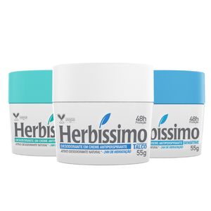 Kit Desodorante Creme Antitranspirante Neutro Talco e Sensitive Herbissimo 55G - 3 unidades