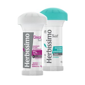 Kit Desodorante Twist Antitranspirante Herbissimo Neutro e Clinical Rosa 45G c/2 unidades