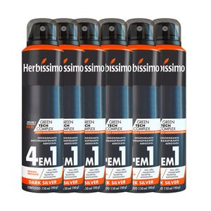 Kit Desodorante Aerosol Antitranspirante Herbissimo Dark Silver 150Ml com 6 Unidades