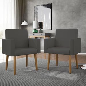 Kit 2 Poltronas Pés Palito Nina Tecido Sintético Bege