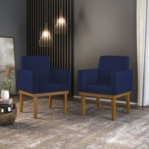 Kit 02 Poltronas Decorativa Reforçada Oferta Azul-Marinho