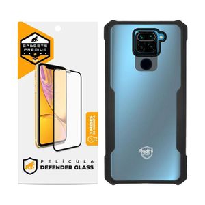 Kit Capa case capinha Dual Shock x e Película Defender Glass para Xiaomi Redmi Note 9 - Gshield