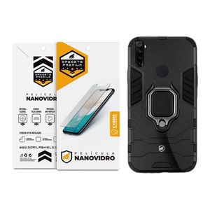 Kit Capa case capinha Defender Black e Película Nano Vidro para Xiaomi Redmi Note 8 - Gshield