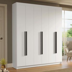 Guarda-Roupa Casal 6 Portas Batentes Branco/Branco/Preto Saturno Madesa