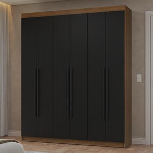 Guarda-Roupa Casal 6 Portas Batentes Rustic/Preto/Preto Netuno Madesa