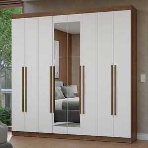 Guarda-Roupa Casal 8 Portas Batentes com Espelho Rustic/Branco/Rustic Netuno Madesa