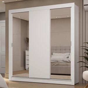 Guarda-Roupa Casal 3 Portas de Correr com Espelhos 2 Gavetas Branco Sublime Madesa