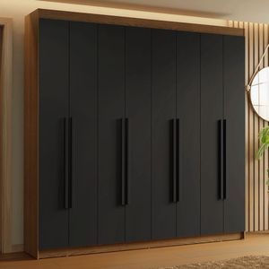 Guarda-Roupa Casal 8 Portas Batentes Rustic/Preto/Preto Saturno Madesa