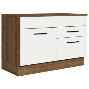 Balcão Gabinete de Pia Cozinha 120 x 60 cm 1 Porta 2 Gavetas Rustic/Branco (Com Tampo) Agata Madesa