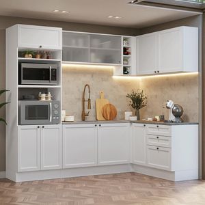 Armário de Cozinha Completa de Canto 399 cm Branco Vik Madesa 01