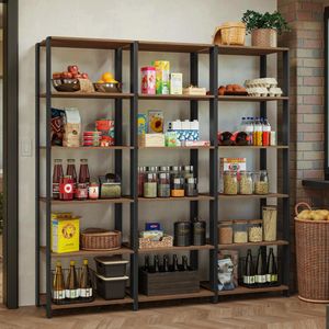 Armário Estante Multiuso Organizador Despensa 15 Prateleiras 177cm Rustic/Preto Madesa