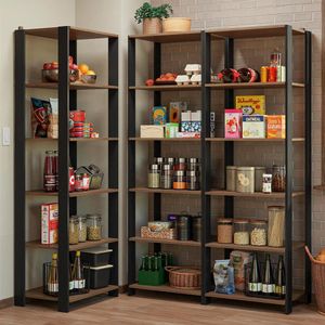 Armário Estante Multiuso Organizador Despensa de Canto 15 Prateleiras 177cm Rustic/Preto Madesa