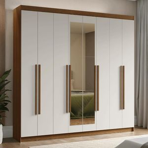 Guarda-Roupa Casal 8 Portas Batentes com Espelho Rustic/Branco/Rustic Venus Madesa