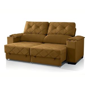 Sofá Itália com Porta Copo 2 Lugares Retrátil E Reclinável Caramelo Cia do Estofado